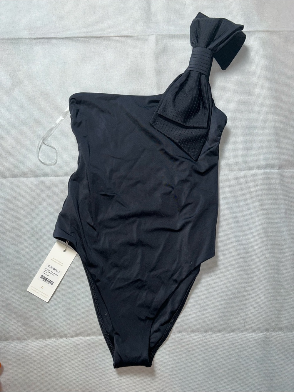 Cleobella Inga one piece black one shoulder bow detail size small NWT